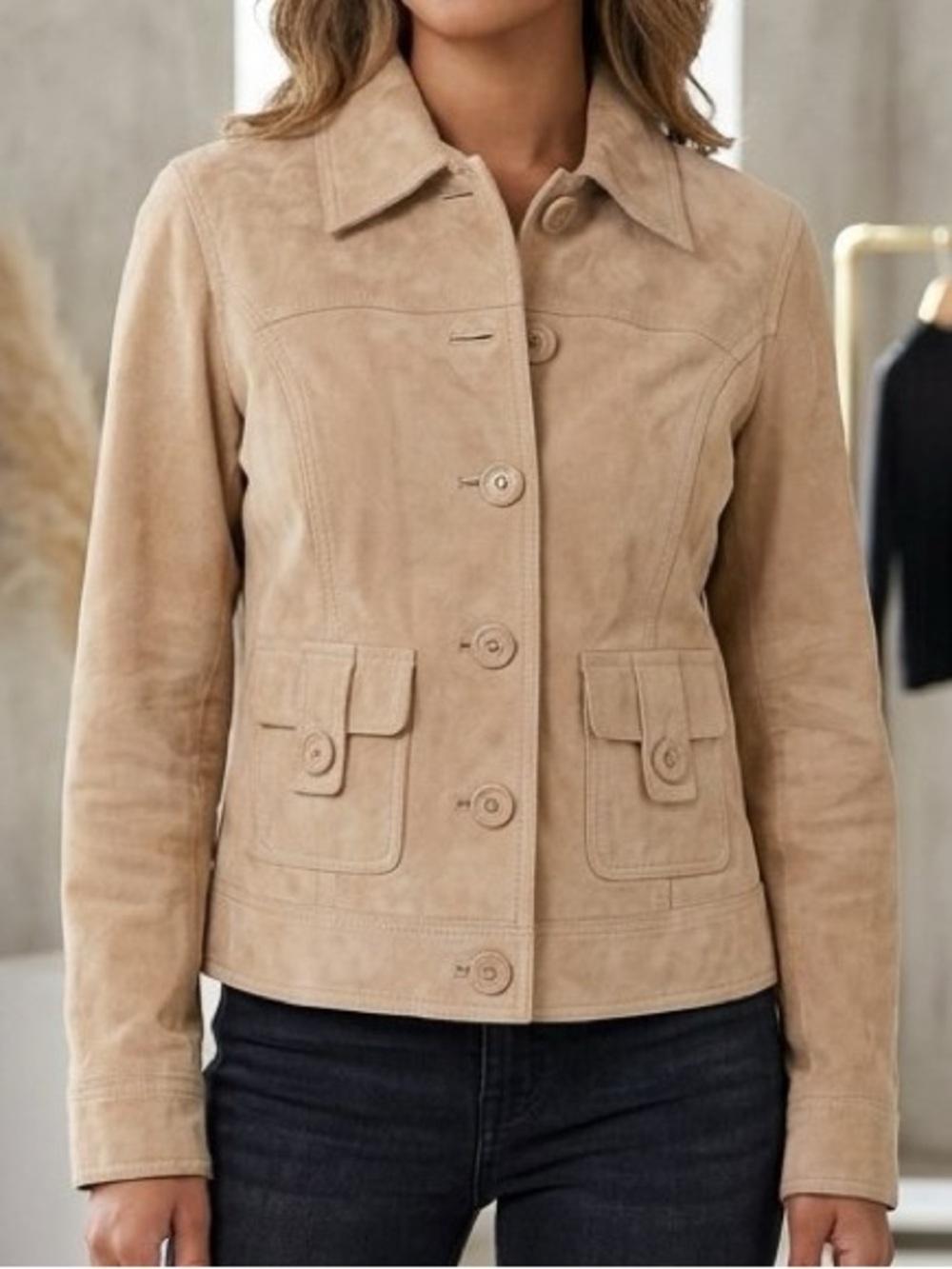 Women's 💯 genuine leather Suede Button-Front Jacket